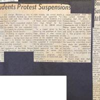 Newspaper clipping about Lane students protesting the suspension of Alexander and other Black students.